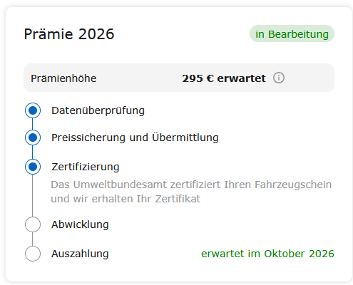 Eigener Screenshot: THG-Prämie 2026, 295 € erwartet, Status in Bearbeitung, Auszahlung erwartet Oktober 2026